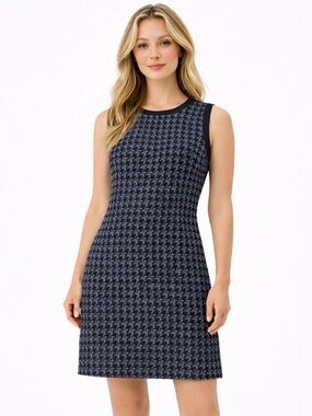 NWT Ann Taylor Petite 8 Black Blue Tweed Shift Dress Sleeveless Office Career